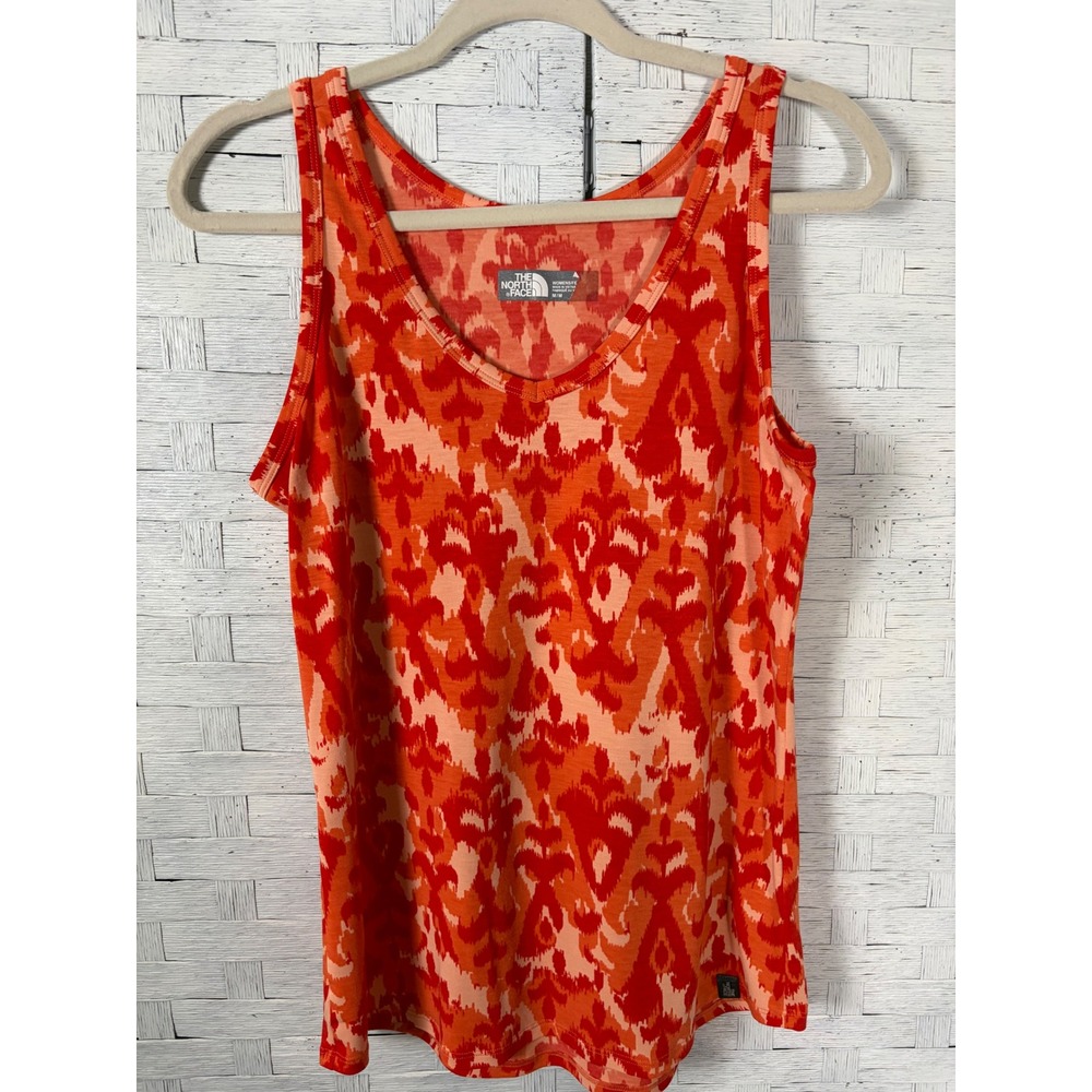 The North Face Womens Tank Top Orange Ikat Print Scoop Neck Activewear Outdoor